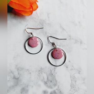 OpalGlaze Quartz Clay Pink Glittery Hand crafted Earrings.